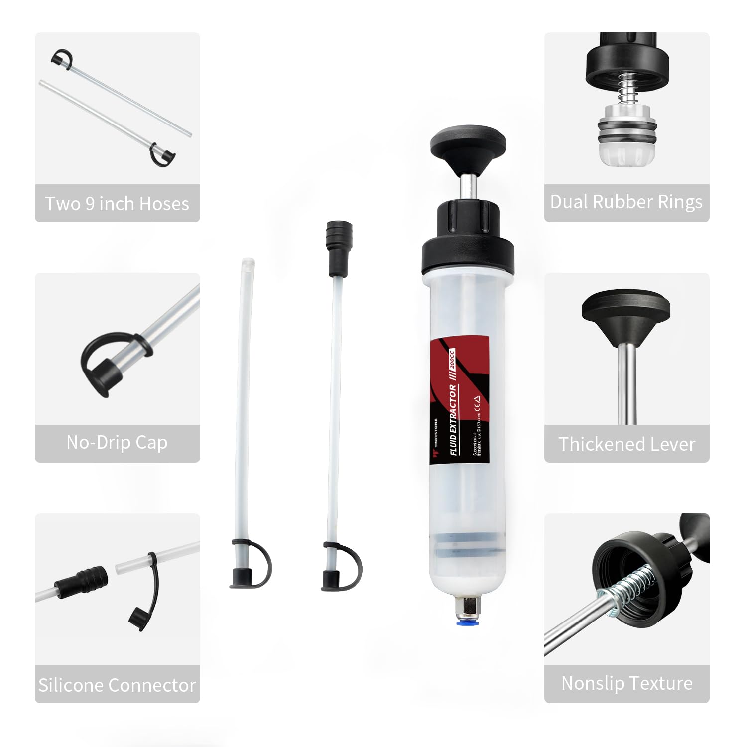 Thorstone Automotive Fluid Extractor Pump, Oil Change Syringe With Hose, Manual Fuel Suction & Filler, Fluid Oil Change Evacuator (7 Oz./0.21 Qt./200 Cc)