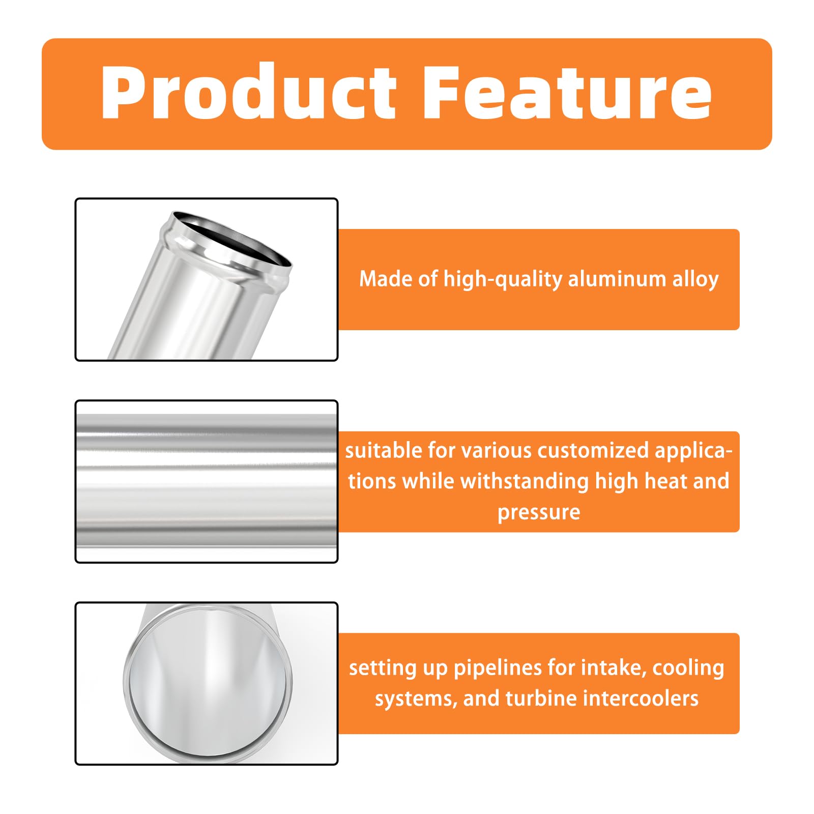 Gasher 1Pcs 12''(300Mm) Aluminum Alloy Tube Aluminum Straight 2.25''Od With Bead Roll, Intercooler Pipe For Intake And Cooling S