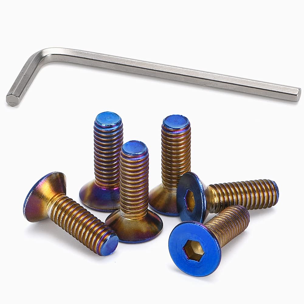 Pqy 6Pcs Steering Wheel Screw Bolts Taper M5  0.8 Length 15Mm Burnt Titanium Finish Flat Head