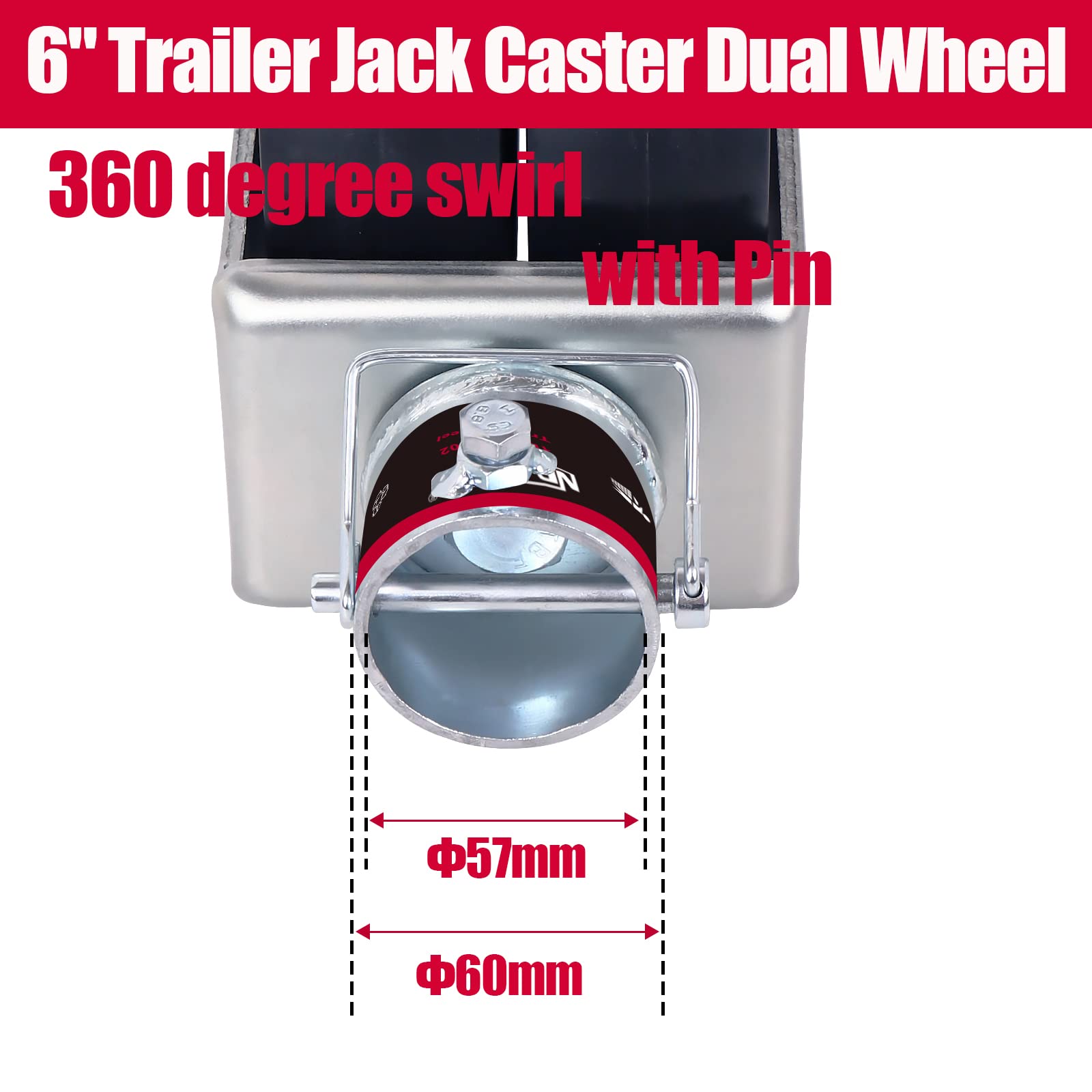 Nbjingyi 6'' 2000Lbs Dual Trailer Swirl Jack Caster Wheel With Pin Fits Any Jack Better Soft Ground Roll