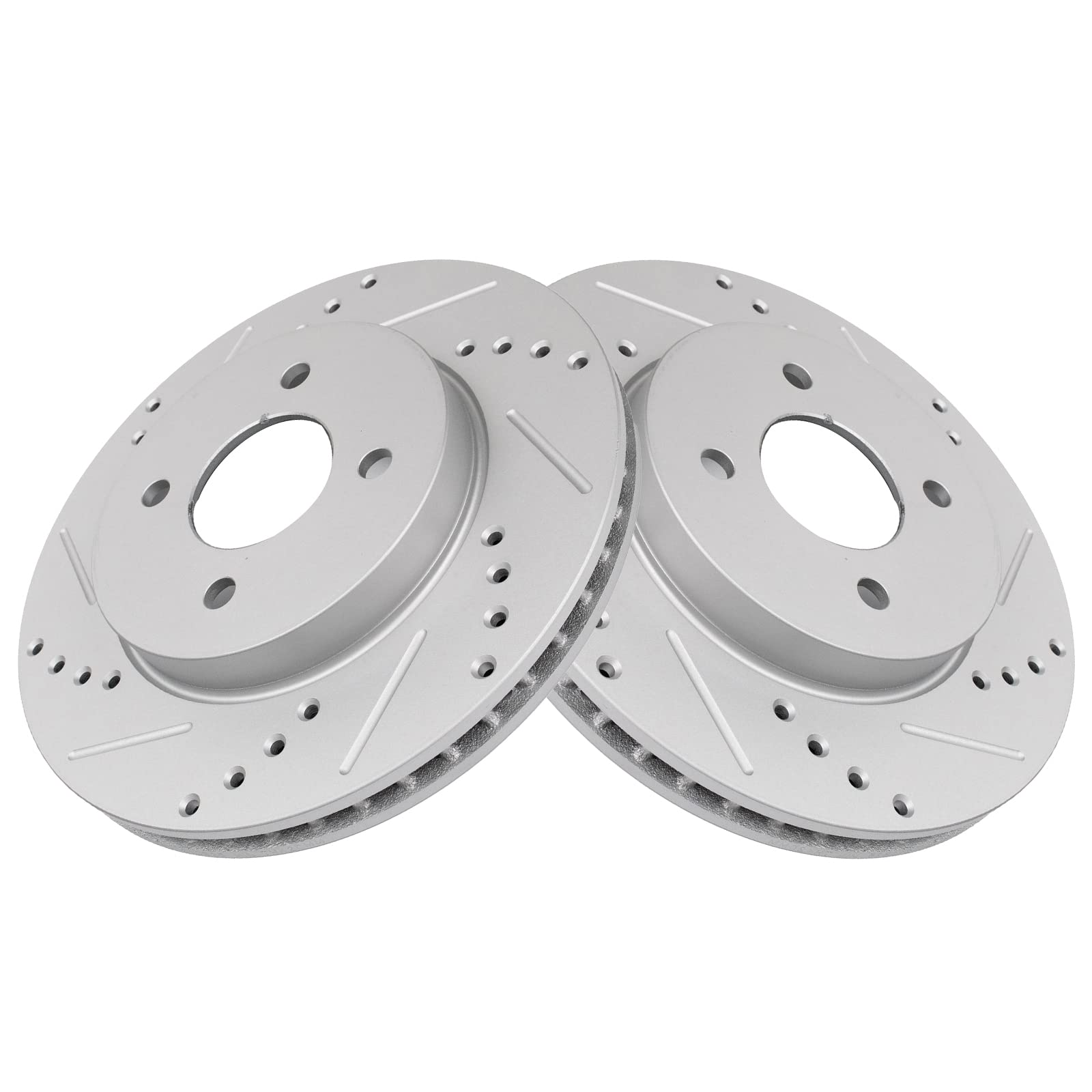 Trq Front Performance Brake Rotors Set Premium G-Coated Cross Drilled & Slotted Compatible With 2012-2019 Nissan Versa 2014-2019