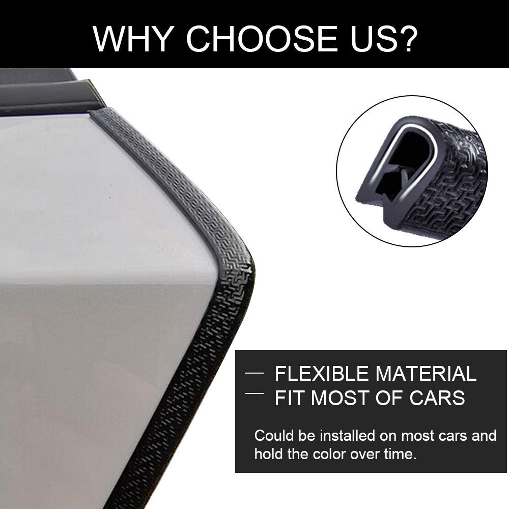 Winunite Car Door Edge Guards - 65-3/5Ft U Shape Rubber Trim, Black Universal Fit Protector for Trucks, Sedans, SUV