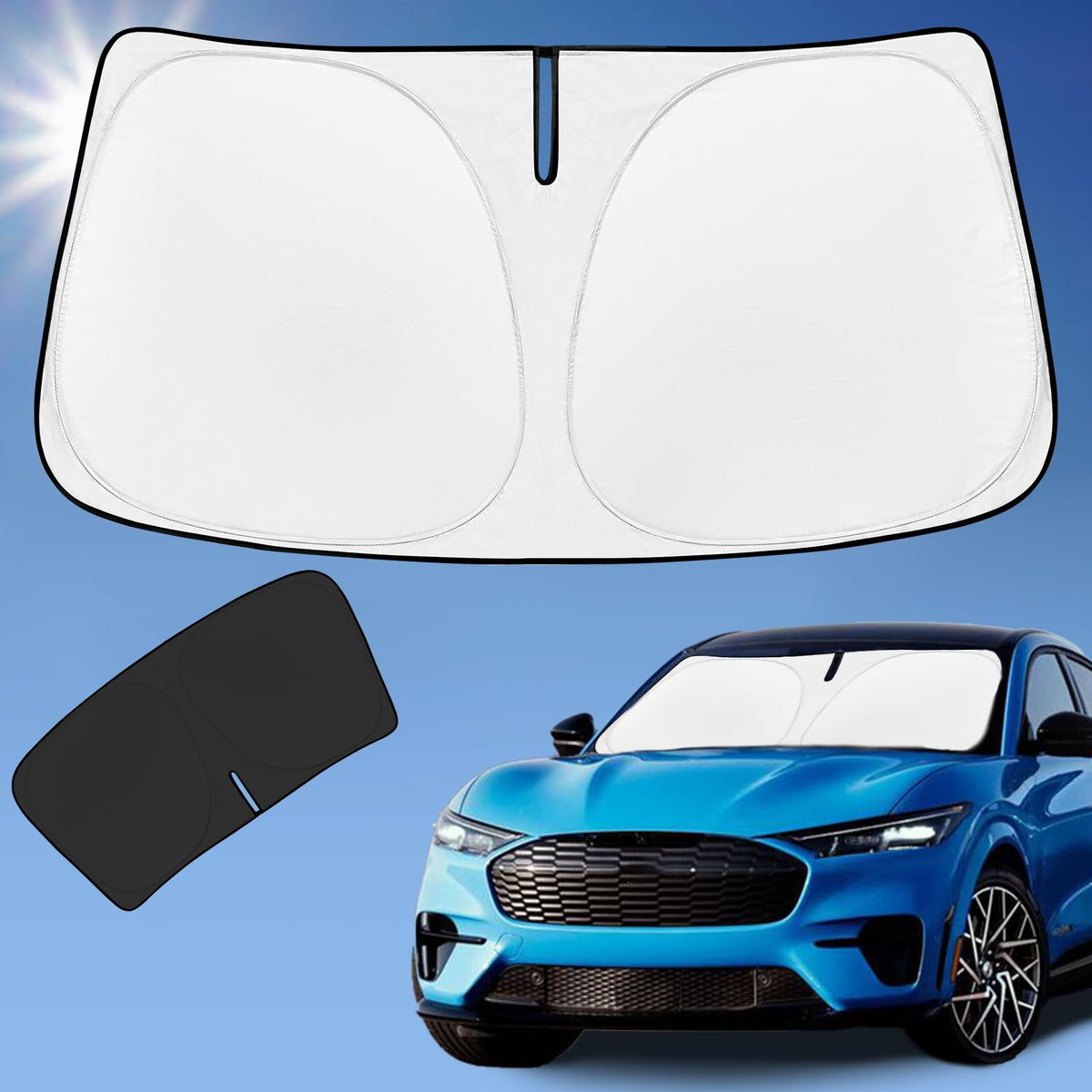 Sun Shade Sunshade for 2025 Ford Mustang Mach-E Windshield Cover, 4-Layer Front Window Shade Custom fit Mach-E 2021-2024 Sun Vis