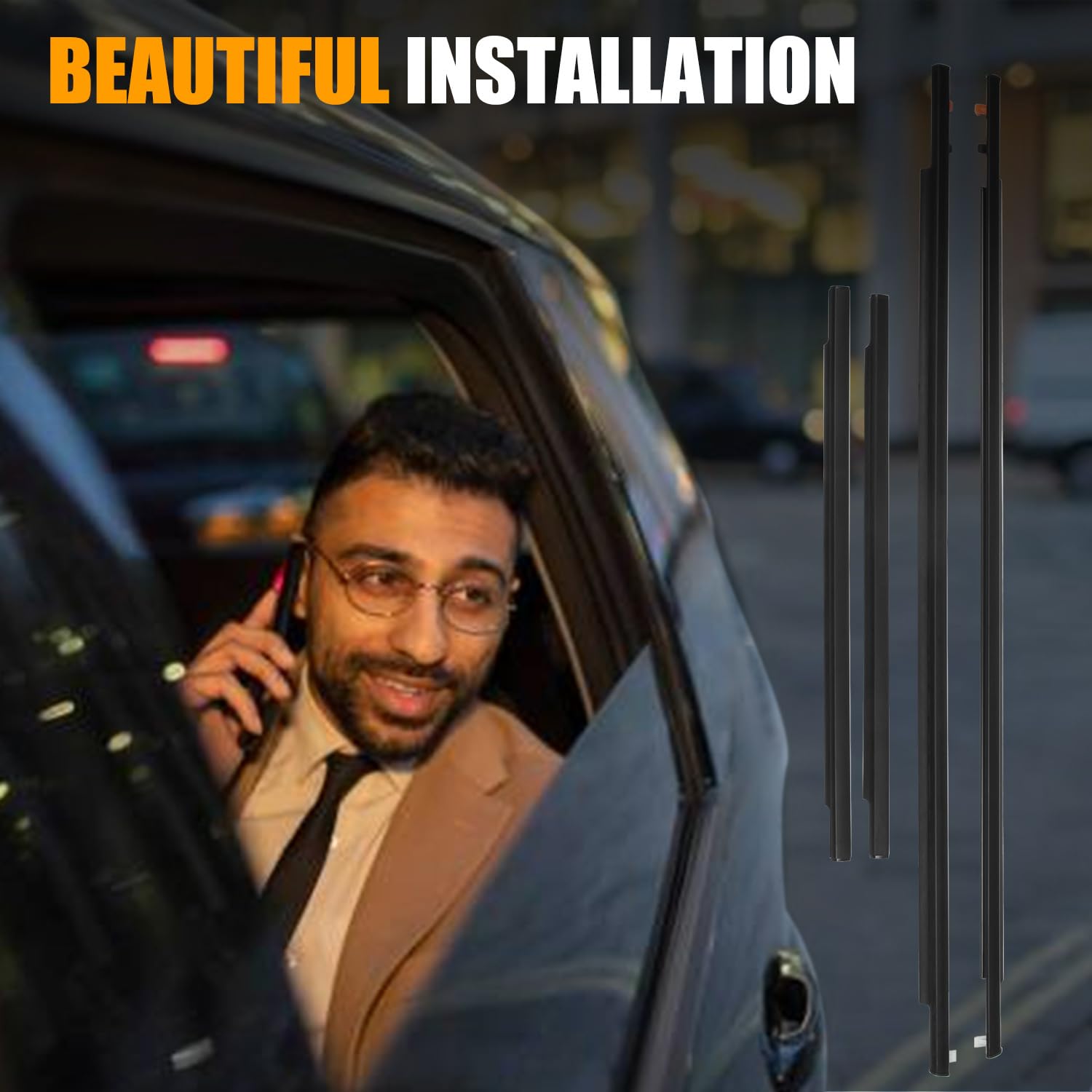 RANSOTO 4PCS Door Window Moulding Trim Front Rear Seal Belt Compatible with Toyota FJ Cruiser 2007-2014 Replaces 68164-35041 681