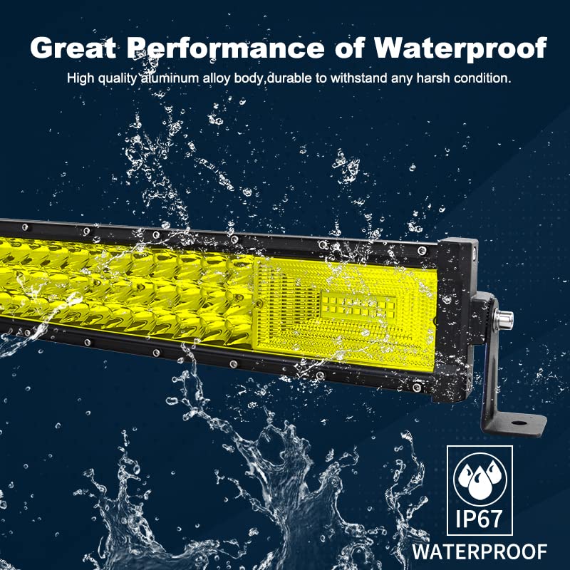 Rigidon 50 Inch 648W Curved Amber Led Light Bar, Triple Row Flood Spot Combo 64800Lm Light Bar Waterproof Driving Boat Offroad Led Work Light For Atv Utv Truck Roof Bumper
