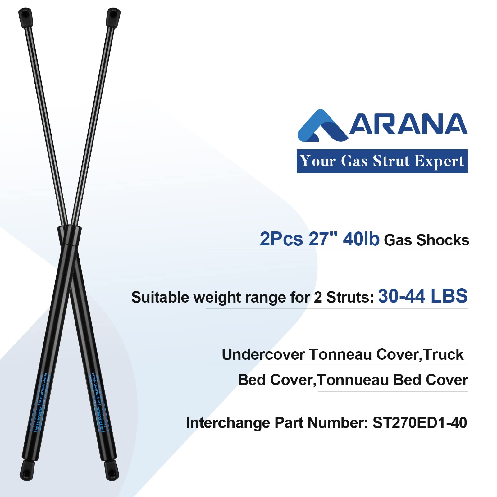 St270Ed1-40 27 Inch 40 Lb/176N Gas Spring Shock Struts C16-21469 27 Inch 40 Lb Lift Support For Undercover Tonneau Cover Truck B