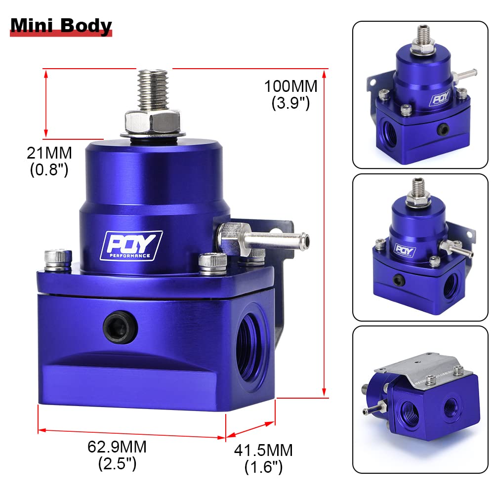 Pqy Fuel Pressure Regulator An8 Feed & An6 Return Line + 0-160Psi Gauge Set Blue