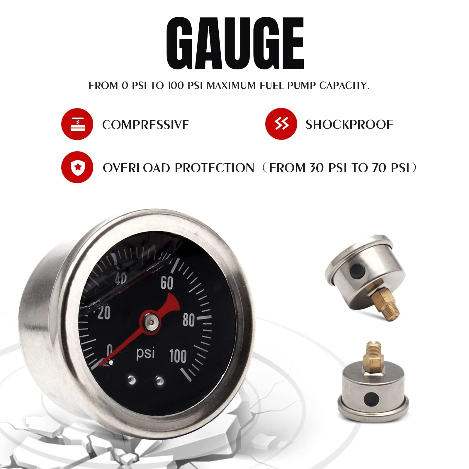 YESHMA EFI Fuel Pressure Regulator Kit 0-100psi with Gauge 6AN Fuel Line Fitting Universal Adjustable Aluminum (Black)