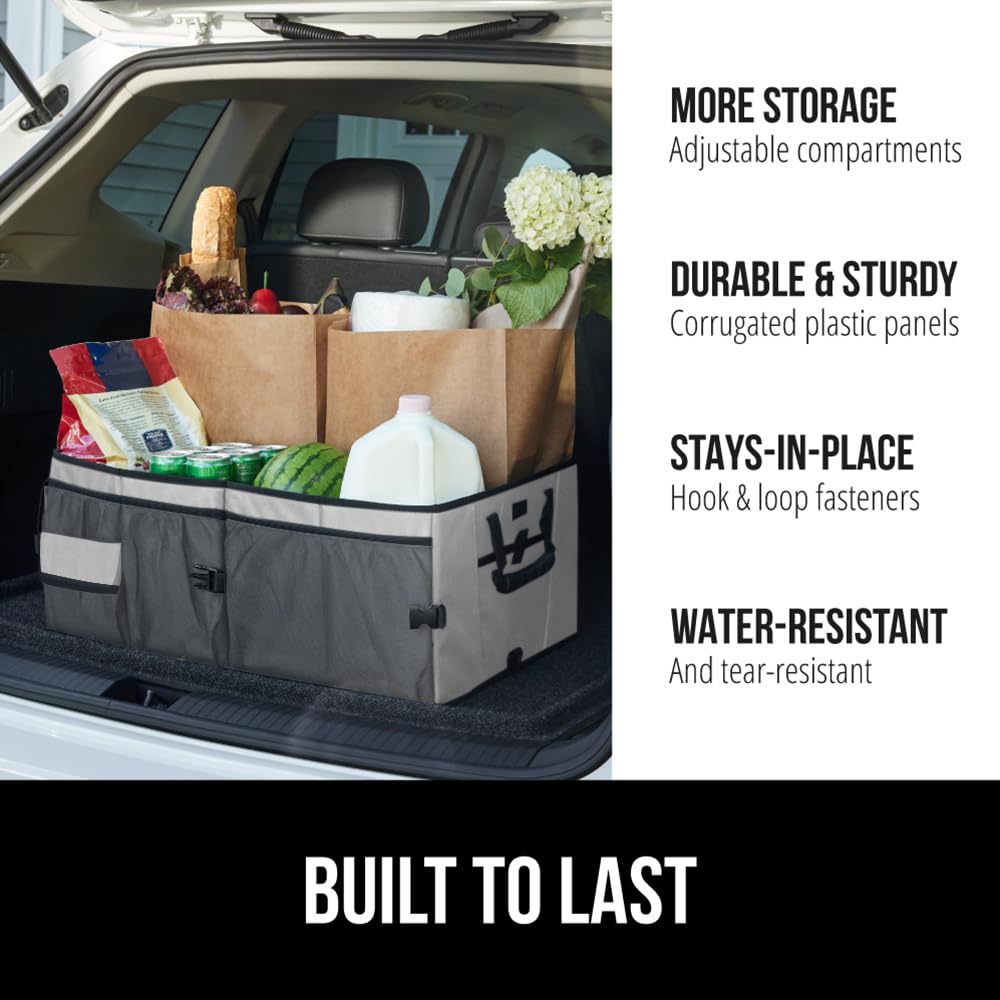Gorilla Grip Car Trunk Storage Organizer, Multiple Compartments Travel Accessory, Removable Base Panel, Compartment Dividers, Ea