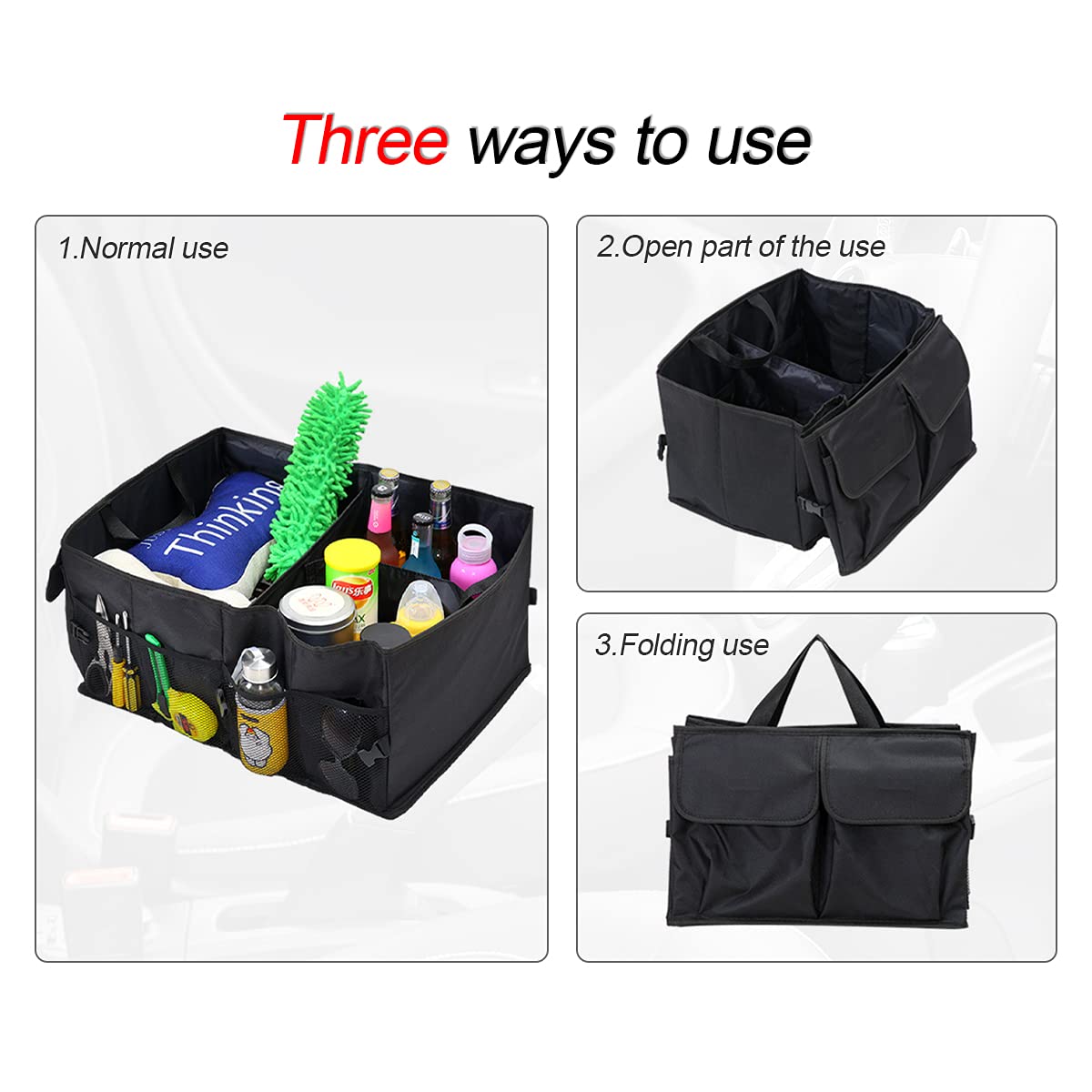 8Sanlione Car Trunk Organizer/Storage, Collapsible Cargo Storage Box, Large Capacity, Trunk Organizer For Cars, Vehicles, Suvs,