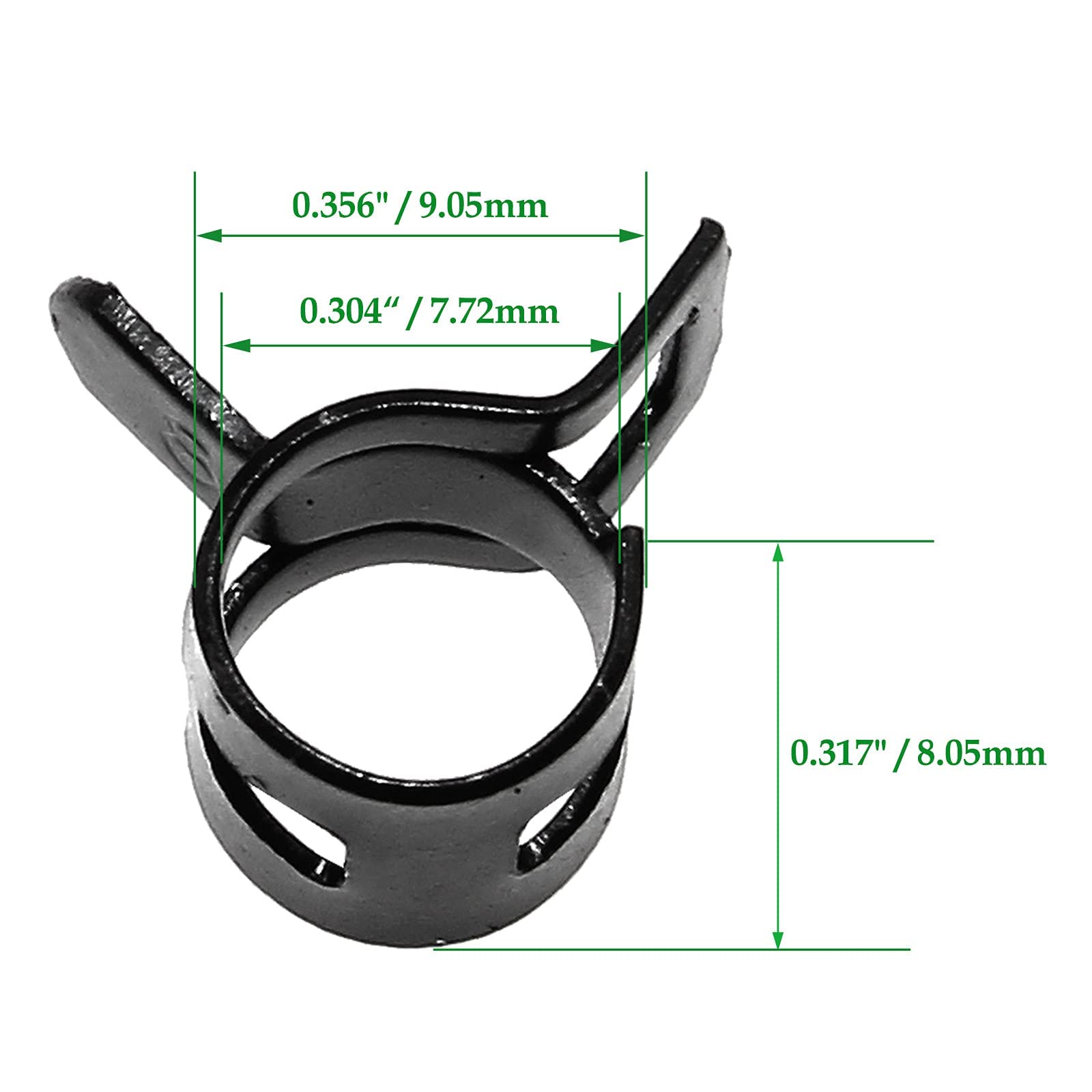 Rierdge 40 Pcs 1/3 Inch Id Spring Band Type Clamps, 8Mm Fuel Hose Clamps Fasteners, Black Spring Hose Clip For Fuel Hose Line Wa