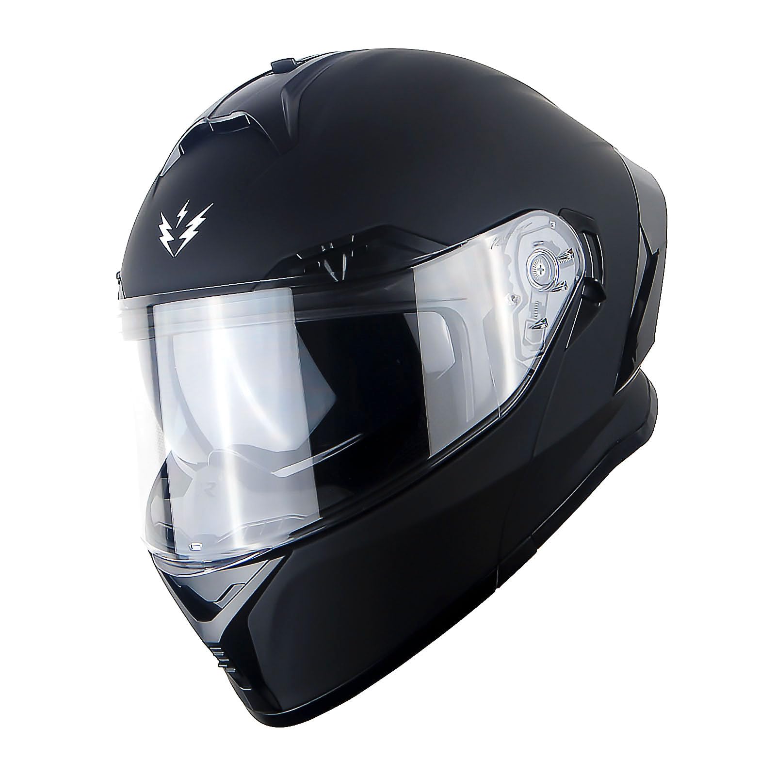 1Storm New Motorcycle Bike Modular Full Face Helmet Dual Visor Sun Shield With Rechargeable Led Tail Light: Matt Black