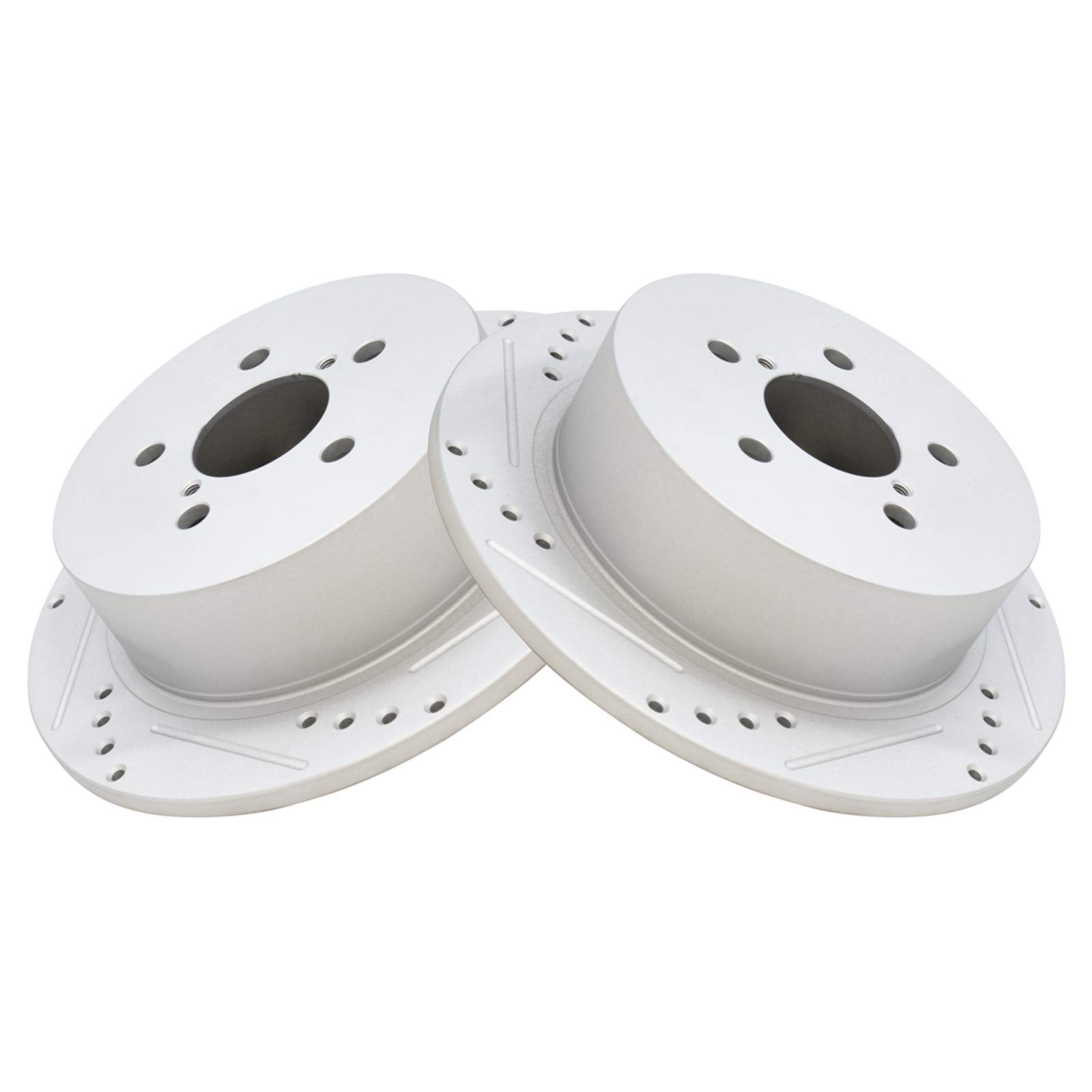 Trq Rear Performance Brake Rotors Set Solid Premium G-Coated Cross Drilled & Slotted Compatible With 2005-2009 Subaru Legacy Out