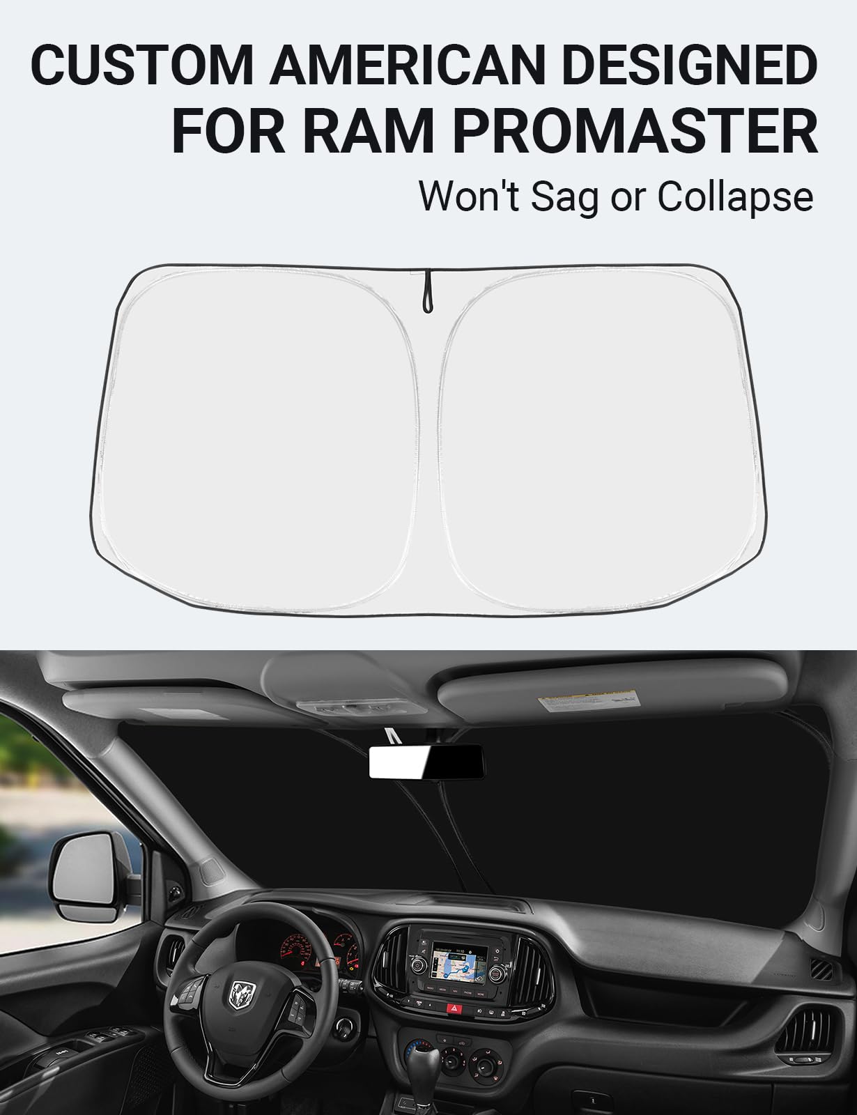 Proadsy 2025 Upgrade Windshield Sun Shade Custom Fit Dodge Ram Promaster 2014-2024 2025 4-Layer Foldable Front Sunshade Protecto