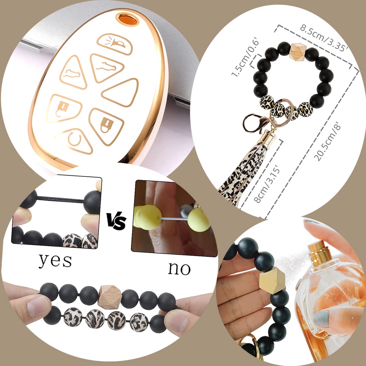 Rfsrz Key Fob Cover Compatible With Chevrolet Suburban Tahoe Traverse Cadillac Escalade Gmc Yukon Saturn Car Accessories 6 Button With Silicone Bracelet Key Holder (White)