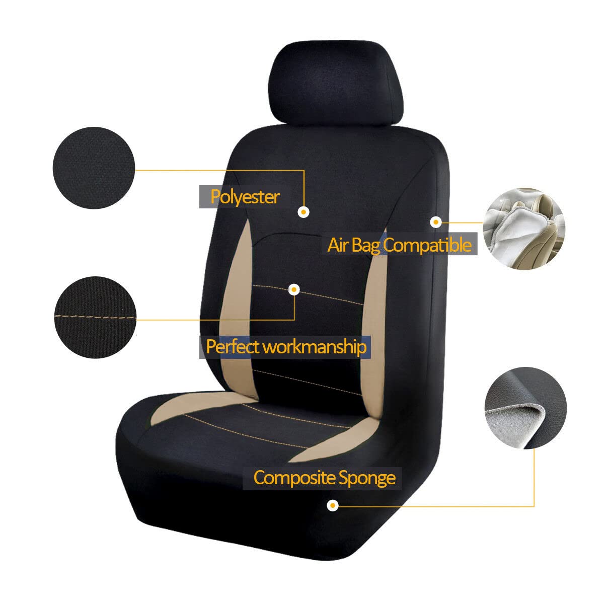 Flying Banner Car Seat Covers Set Beige Tan Front Seats Rear Bench Polyester Car Seat Protectors Easy Installations Rear Bench S