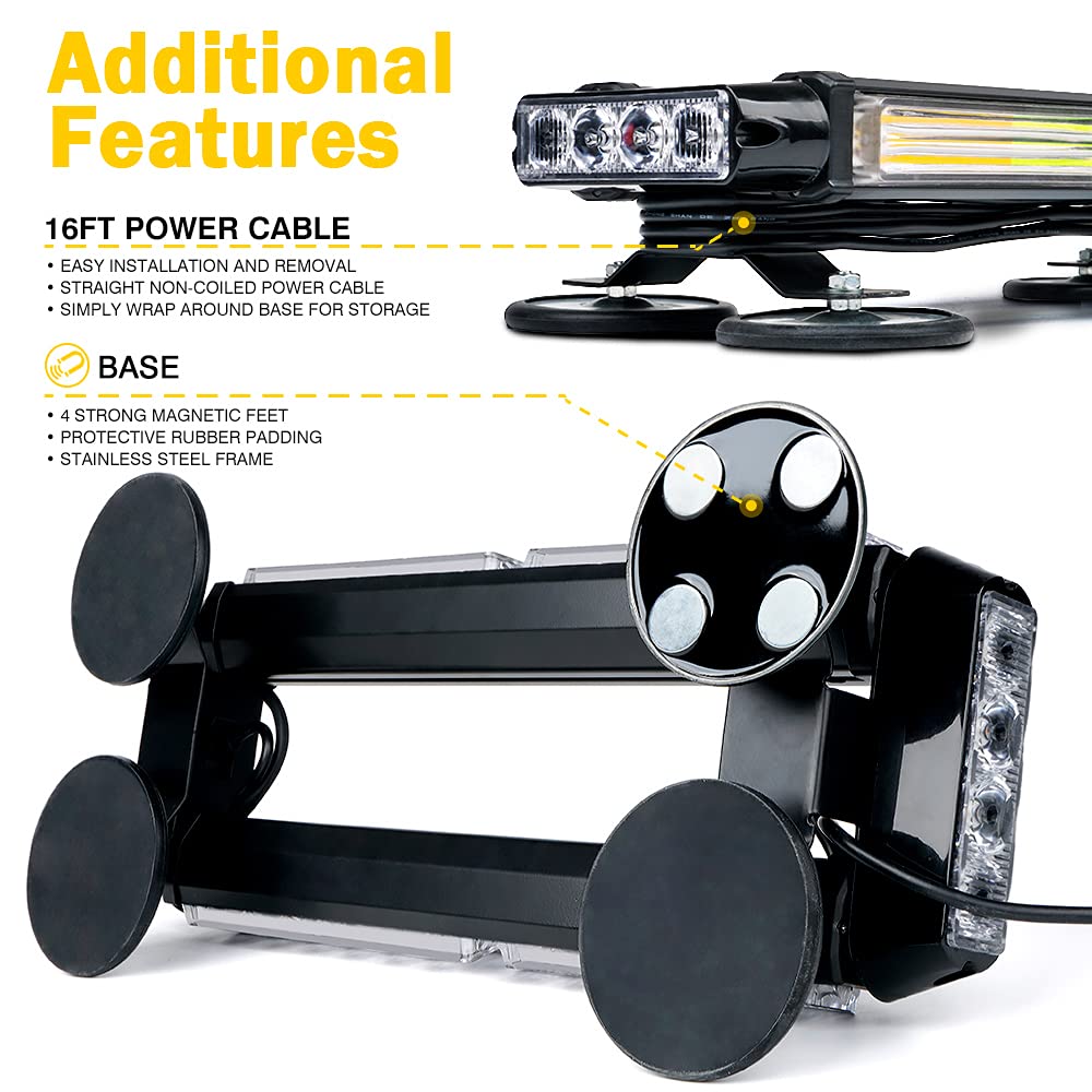 Xprite White Green Cob Led Strobe Rooftop Flashing Light Bar, Double Side Hazard Warning Caution Beacon Lights Magnetic Mount Fo