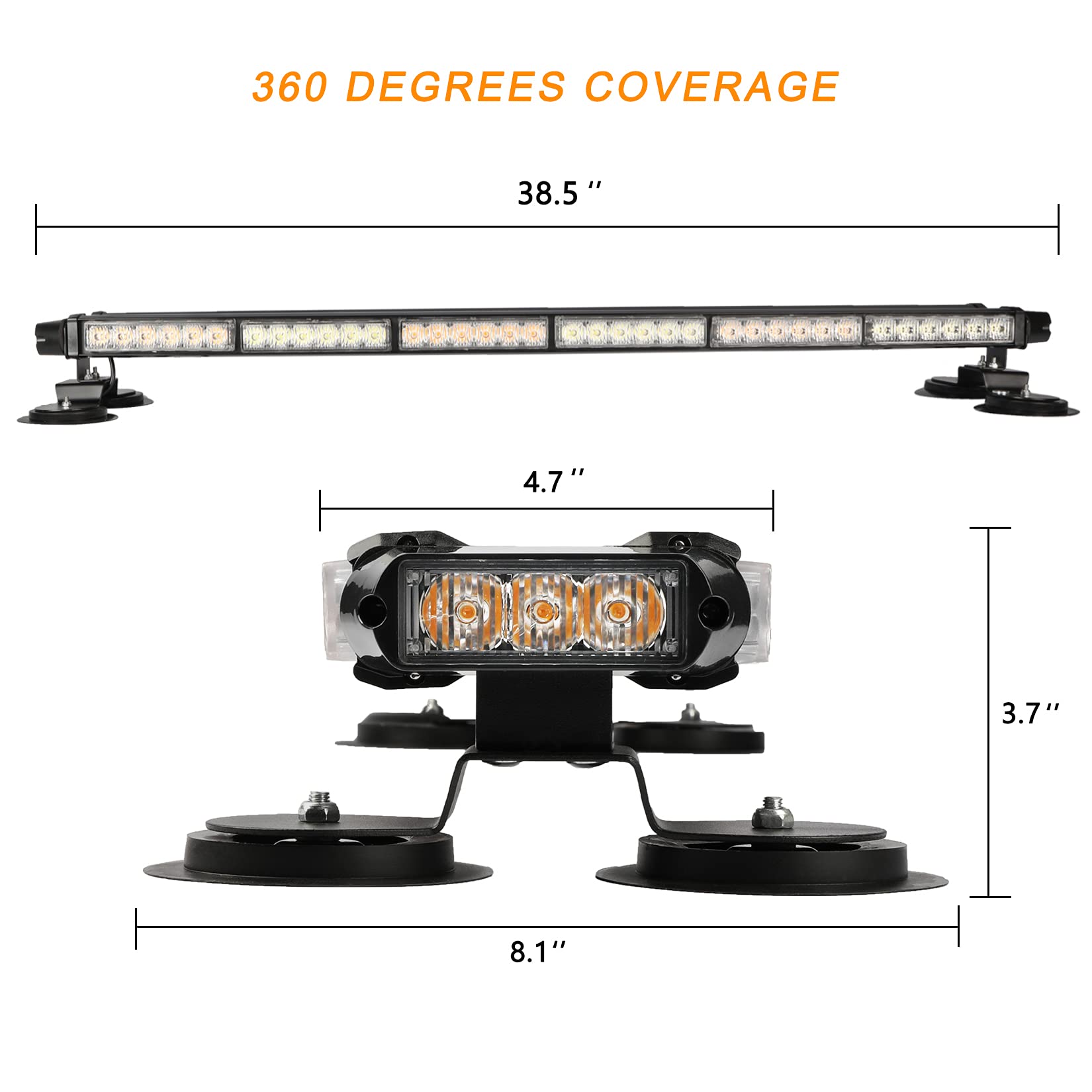 Aspl 38.5 78 Led Strobe Light Bar Double Side Flashing High Intensity Emergency Warning Flash Strobe Light With Magnetic Base For Safety Construction Vehicles Tow Trucks Pickup (Amber/Green)