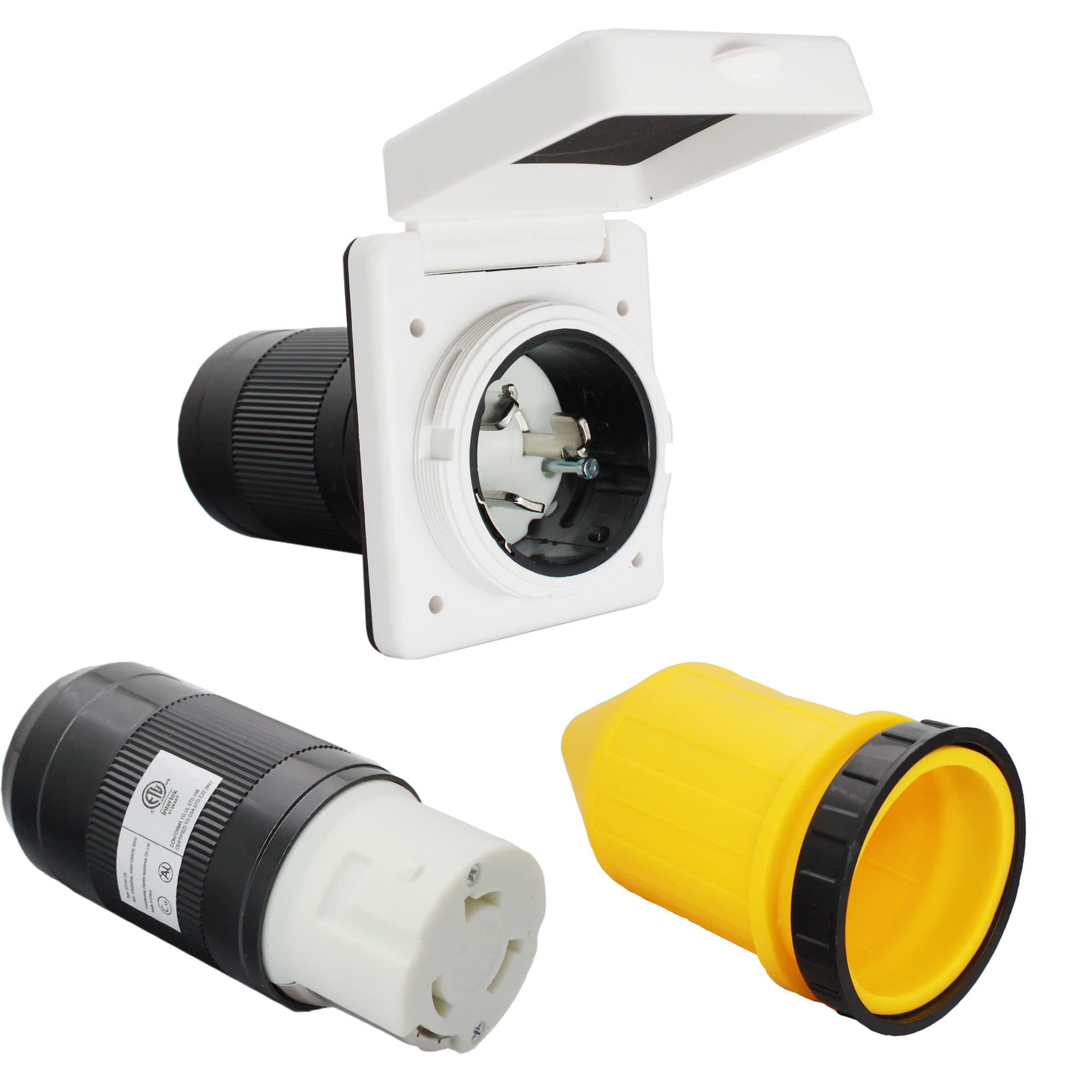X-Haibei Rv 50 Amp Power Inlet Plug 125V 250V Ac Female Twist Locking Connector White Wiith Rain Proof Boot Kit(50 Amp, White)