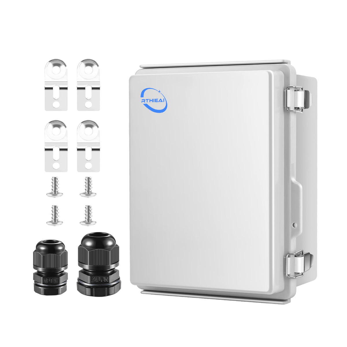 Rthieai Waterproof Outdoor Ip67 Junction Box (8.7'X6.7'X4.3') With Mounting Plate, Hinged Grey Cover And Wall Brackets - Weatherproof Abs Plastic Electrical Enclosure For Diy Projects (220X170X110Mm)