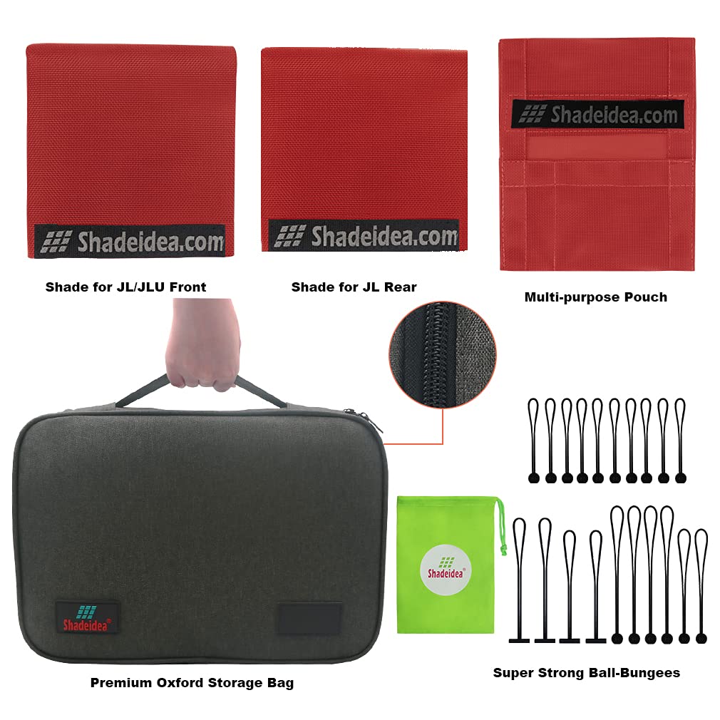 Shadeidea Jl Sun Shade Top For Jeep Wrangler 2 Door Top Sunshade (2018-2023), Front & Rear - Cherry Red Mesh Screen Wrangler Cov