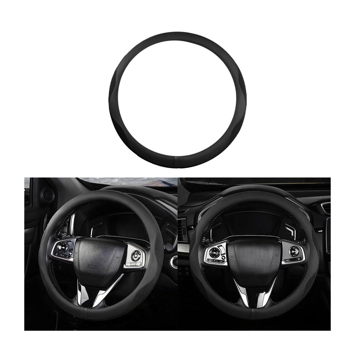 Car Steering Wheel Cover, Microfiber Breathable Ice Silk Leather Steering Wheel Cover Soft Anti-Slip Safety, 15Inch Four Season 