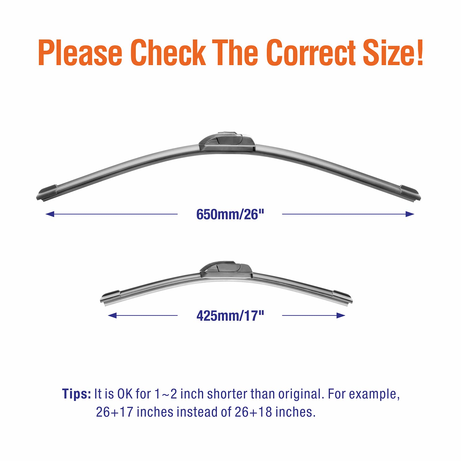 Wowiper Wiper Blades 26'' + 17'' Automotive Replacement Windshield Wiper Blades For My Car Premium All-Seasons Oe Quality Wipers