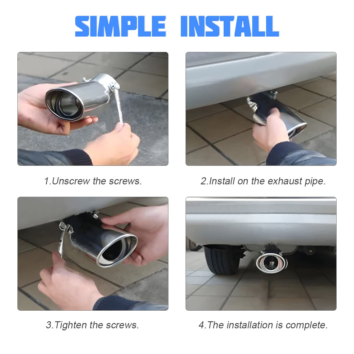 8sanlione Car Exhaust Tail Pipe, Stainless Steel Polished Bolt Flue Muffler, Modified Slant Tailpipe Compatible with Most Vehicl