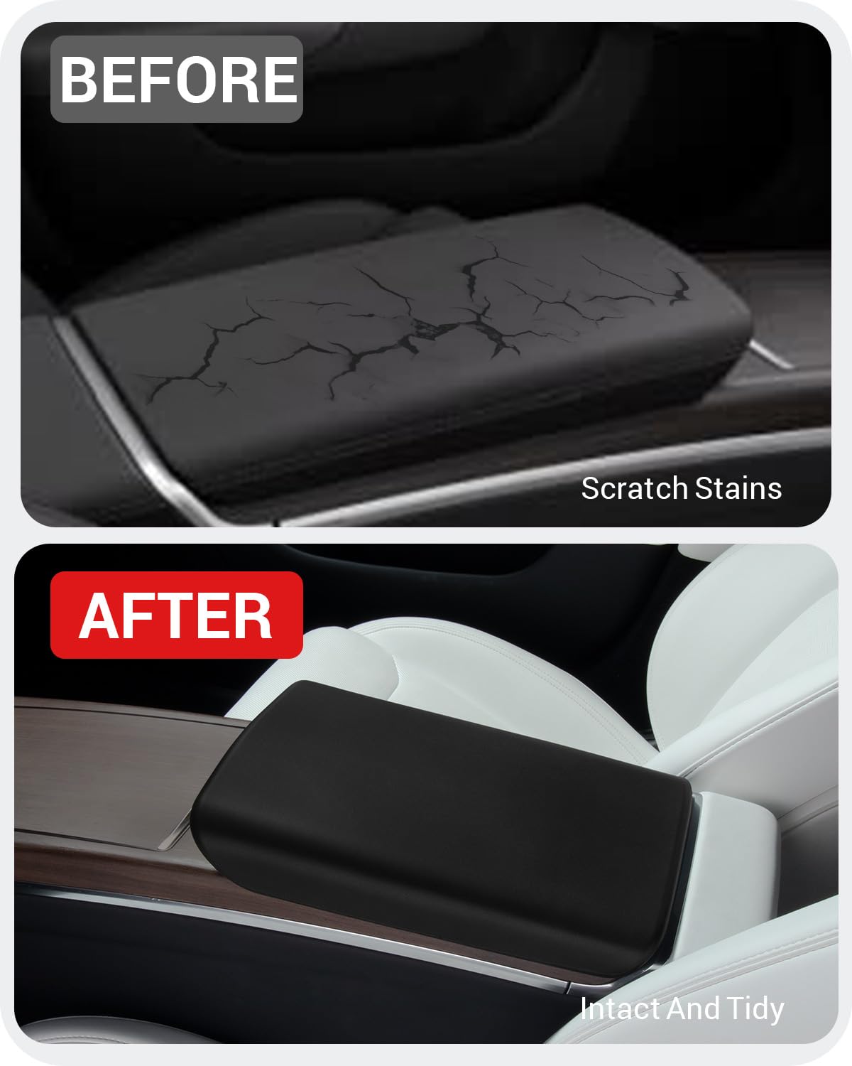 Basenor Tesla Model S Model X Center Console Cover Non-Slip Tpe Armrest Cover [No Logo] Protector Armrest 2021-2025 Tesla Interi