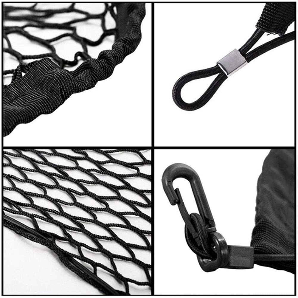 Car Rear Cargo Net, Universal Adjustable Elastic Trunk Cargo Storage Organizer Net, Double-Layer Storage Nylon Mesh Compatible F