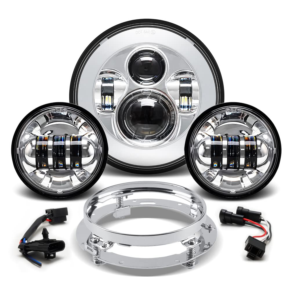 Tugwuetlwu 7'' Led Headlight 4.5'' Auxiliary Fog Lights Kit For Motorcycle Compatible With Harley Davidson Road King Electra Gli