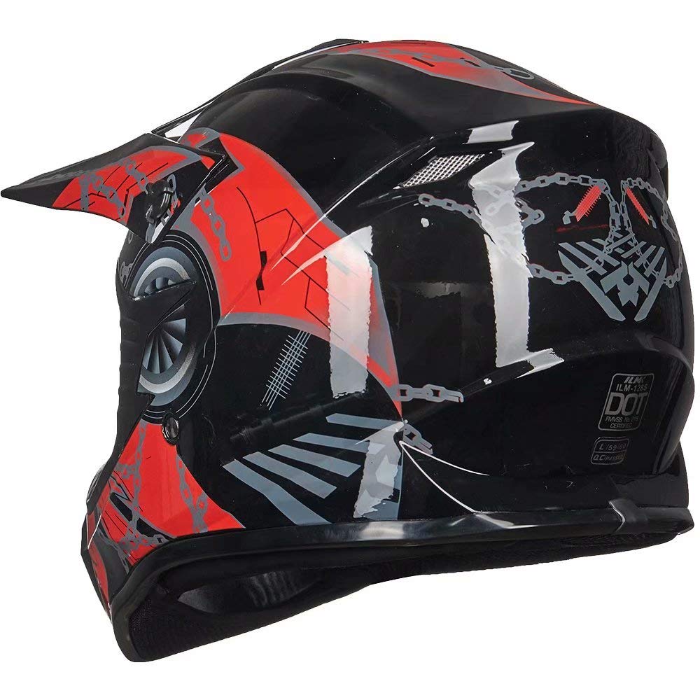 ILM Adult Dirt Bike Helmets Motocross ATV Dirtbike BMX MX Offroad Full Face Motorcycle Helmet, DOT Approved Model 128S (Red Blac