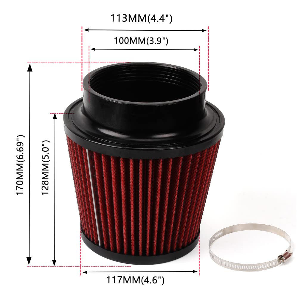 Red 4'' 100Mm Inlet Cone Replacement Dry Air Filter High Flow Car Truck Performance Cold Air Intake Filter