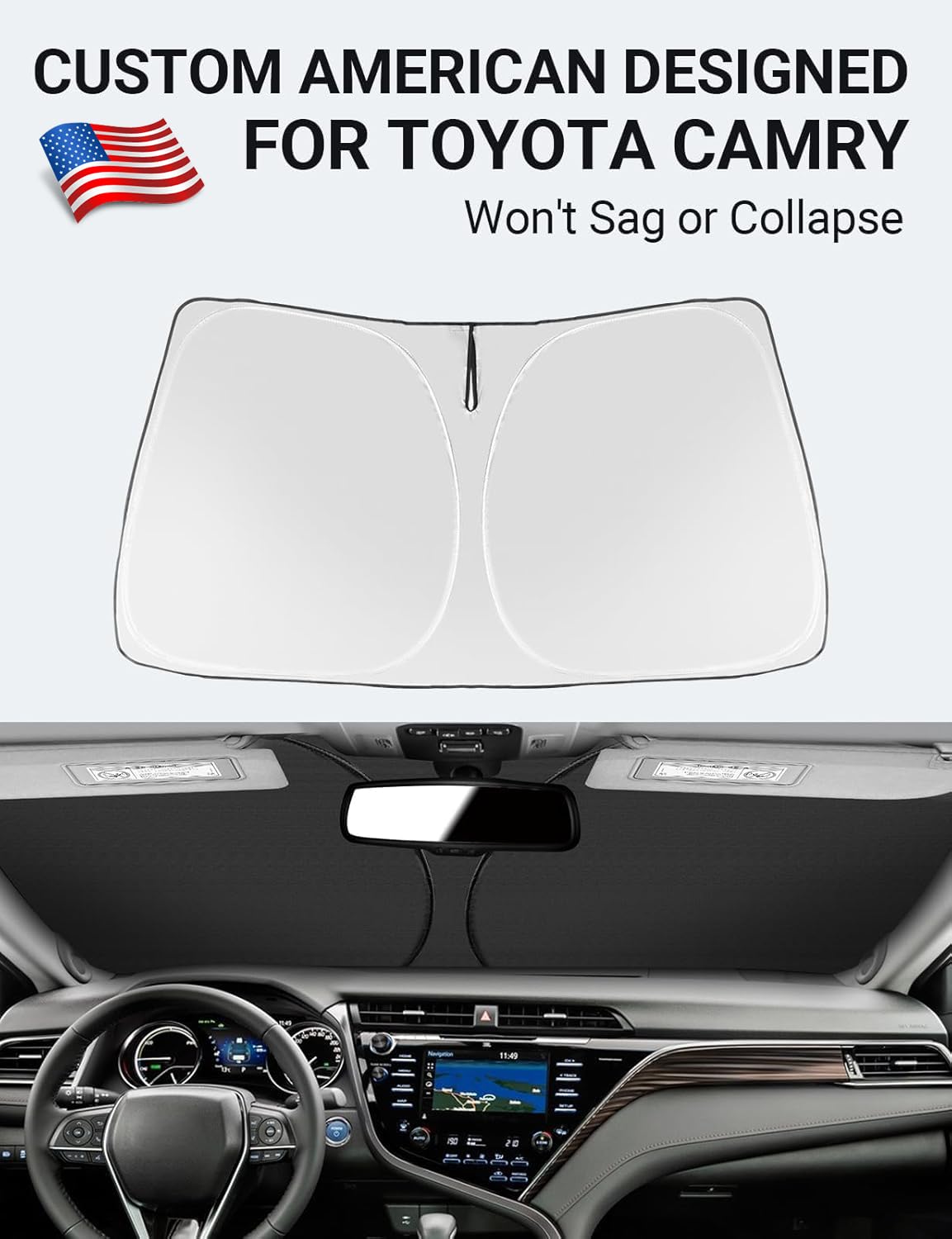 Proadsy Front Windshield Sun Shade Foldable Sunshade Protector Custom Fit 2018-2024 2025 Camry Le Xle Hybrid Se Xse Sedan Accessories 2025 Upgrade