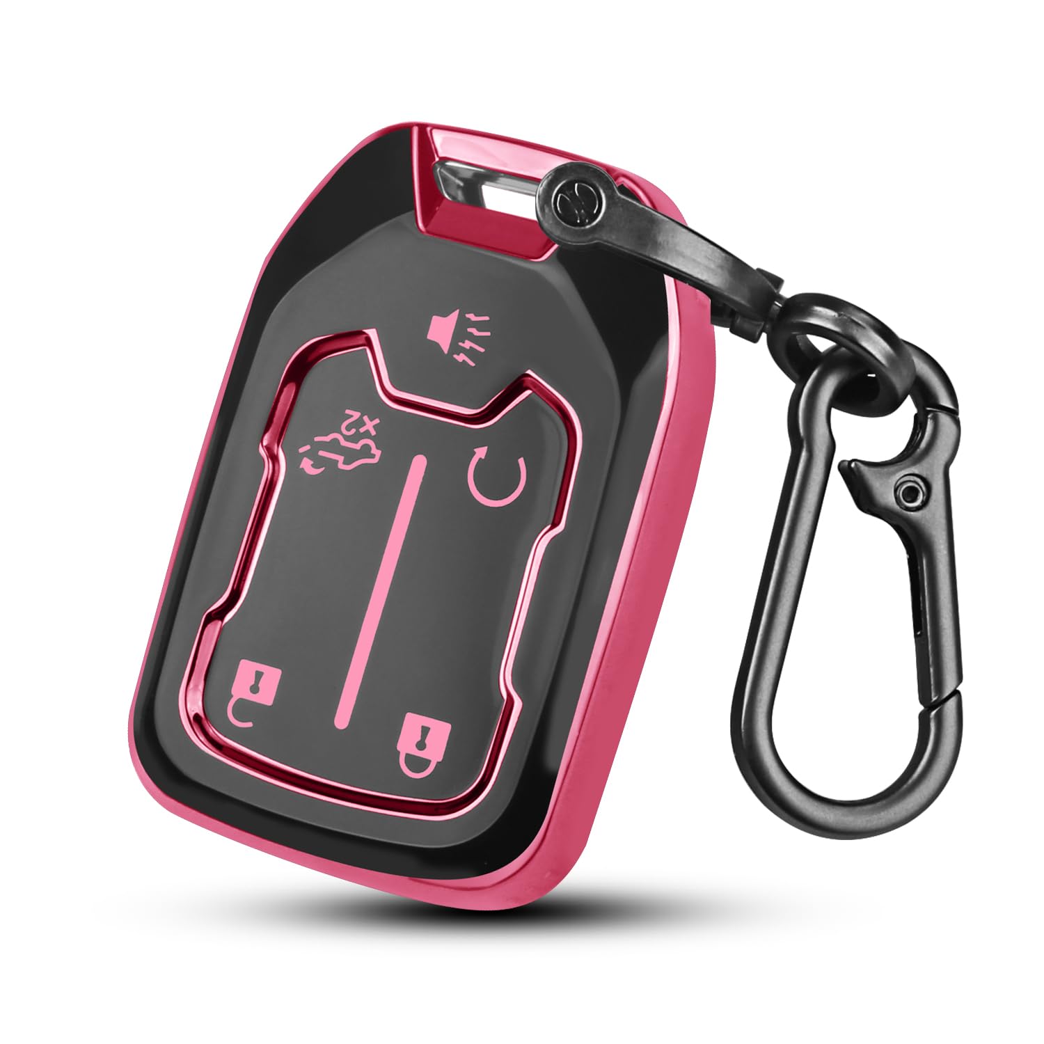 QBUC for GMC Key Fob Cover with Keychain,5 Button Soft TPU GMC Key Fob Cover,Fit for GMC Acadia Sierra Terrain and Chevy (pink, 