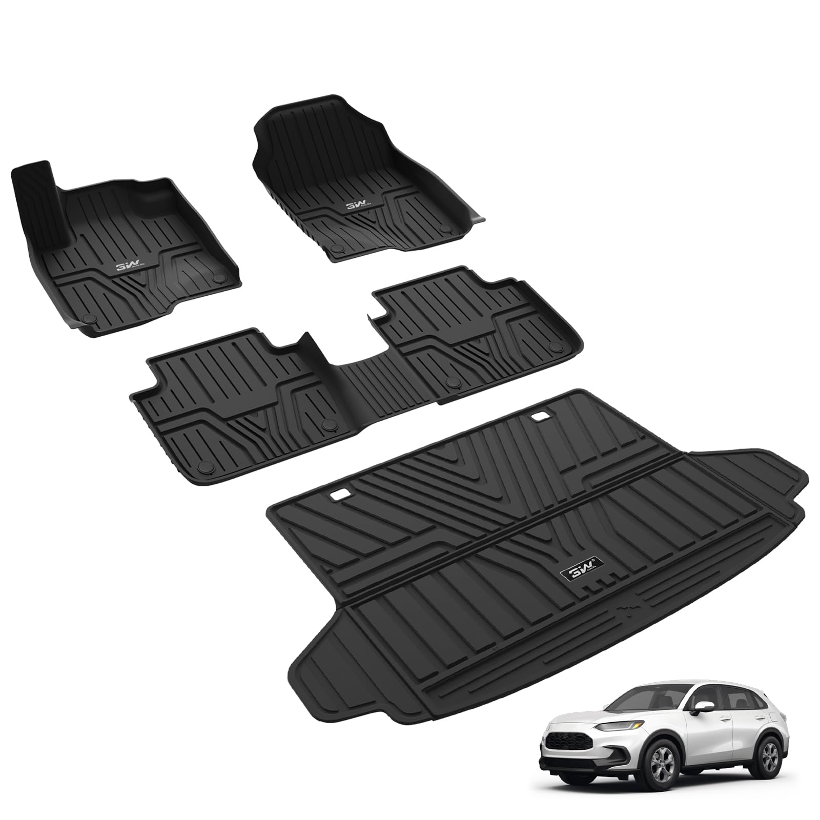 3W Floor Mats & Cargo Liner Fit for Honda HR-V 2023 2024 2025, Honda HRV Accessories TPE All Weather Custom Fit Floor Liner and 
