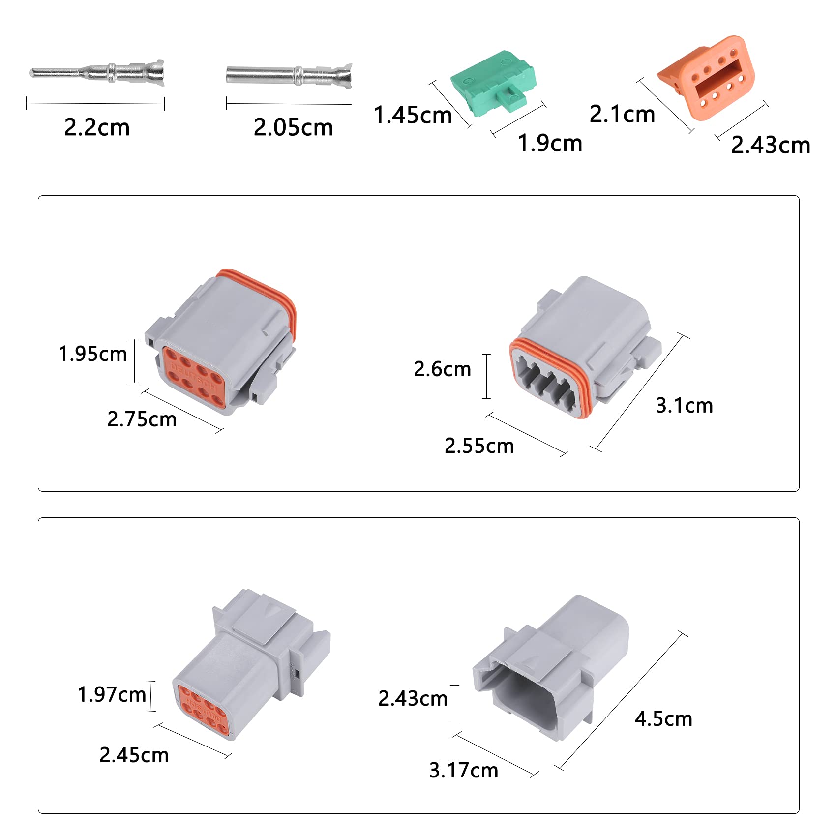 Muyi 5 Kit 8 Pin Way Dt Series Connector Gray Receptacle Ip67 Waterproof Heavy Duty 14-18 Awg 13 Amps Continuous Dt04-8P Dt06-8S