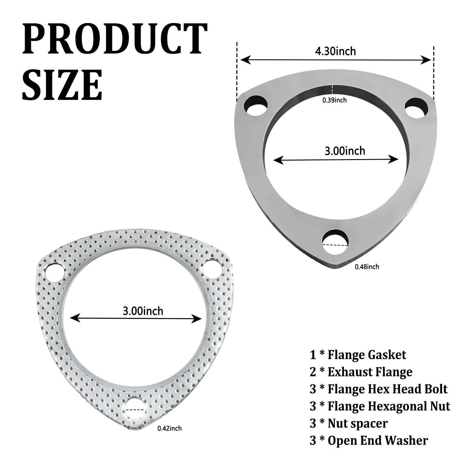 3'' Exhaust Flange Gasket with 3 Exhaust Bolts Tool Set,Stainless Steel Exhaust Flange Repair Kit for Securing Exhaust System Co