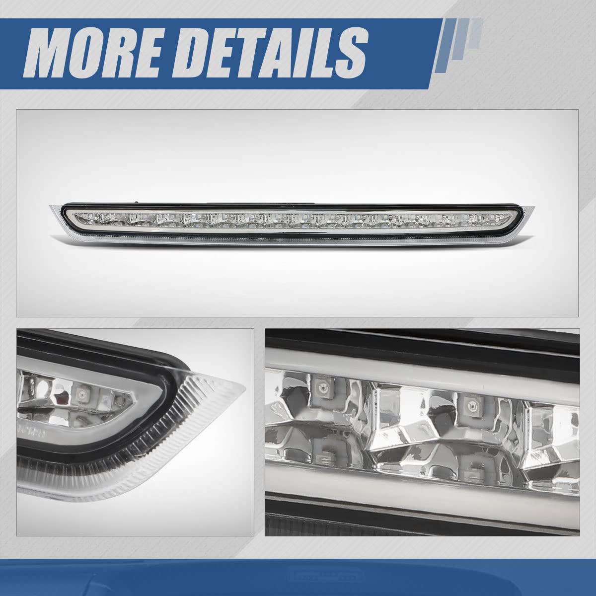 Auto Dynasty Full Led High Mount 3Rd Third Tail Brake Light Stop Lamp Compatible With Chevy Suburban 1500 2500 Tahoe Gmc Yukon Xl 1500 2500 2007-2014, Chrome Housing, Clear Lens