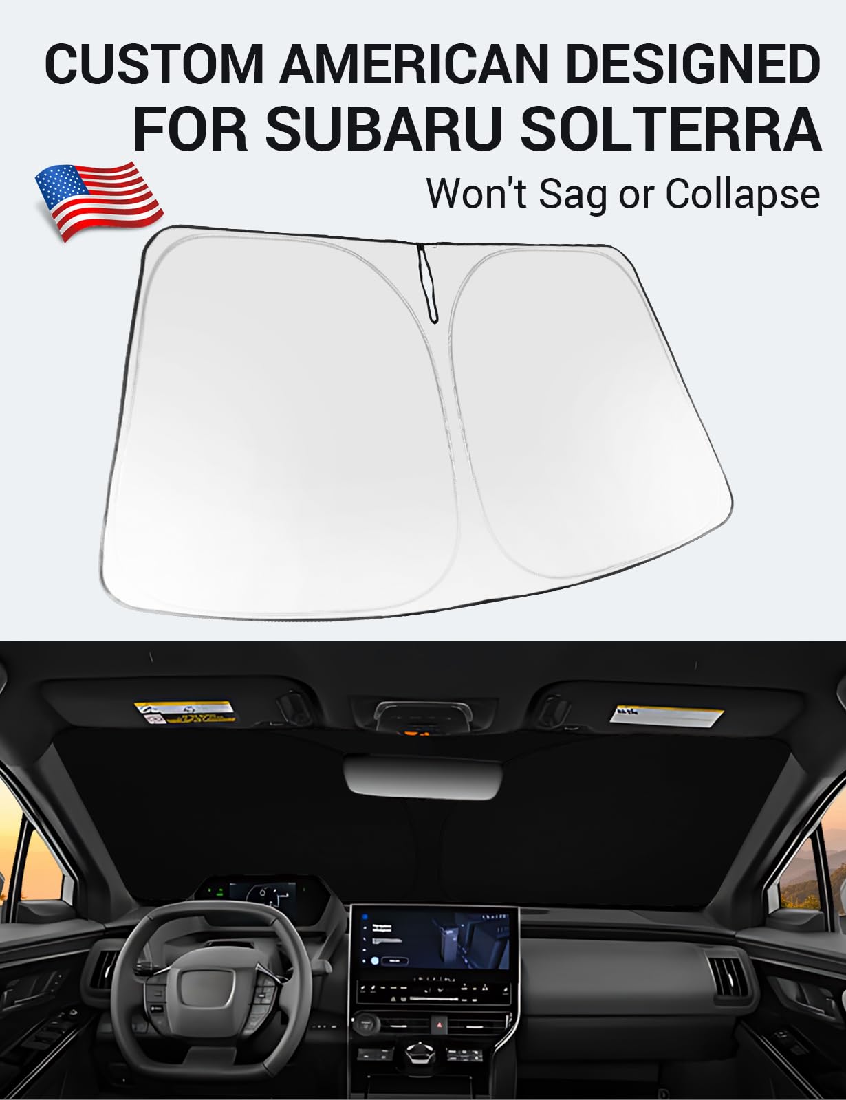 Proadsy 2025 Upgrade Windshield Sun Shade Custom Fit Subaru Solterra 2023-2025 Foldable Front Sunshade Protector Sun Visor Block