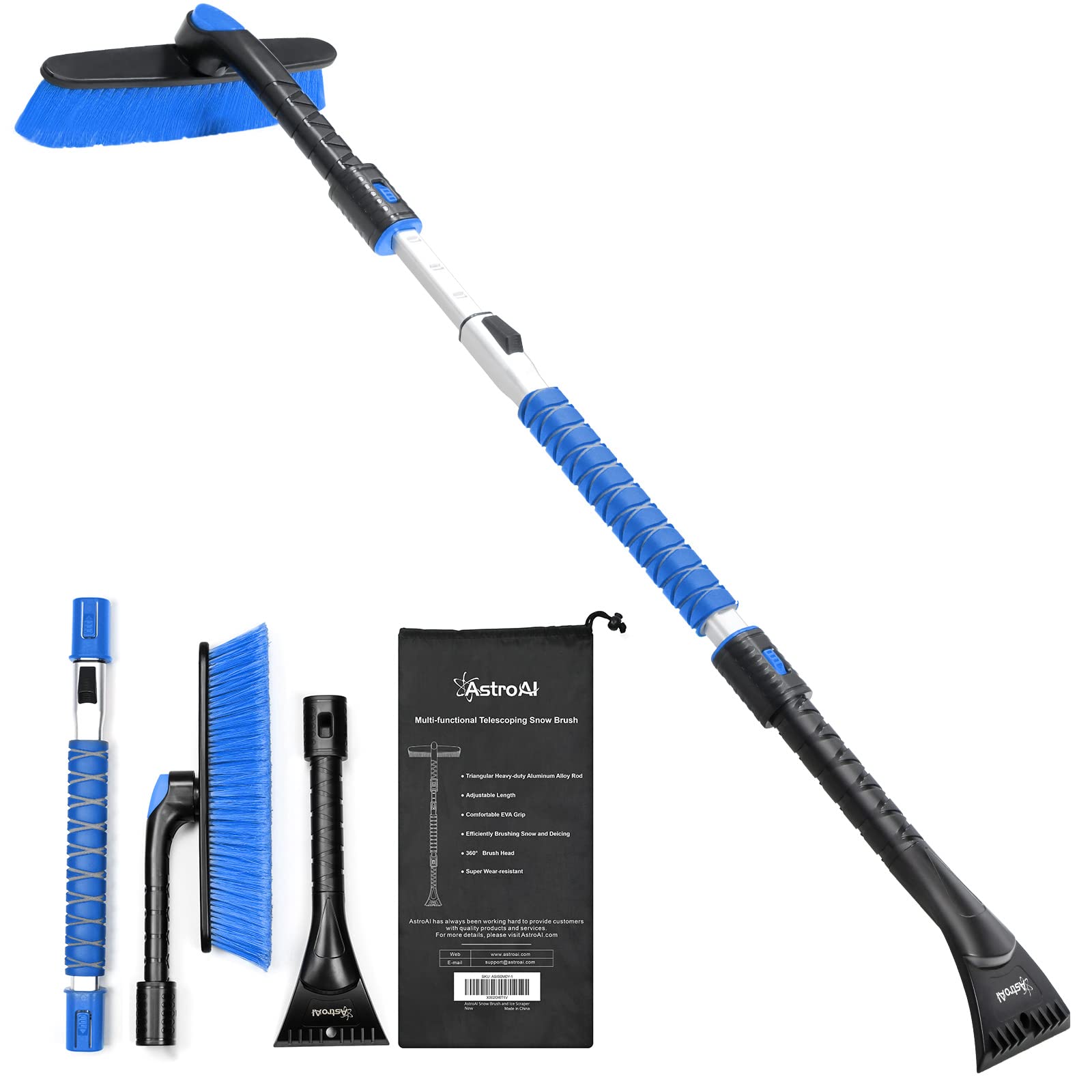 Astroai 47.2'' Ice Scraper And Extendable Snow Scraper For Car Windshield With Foam Grip And 360