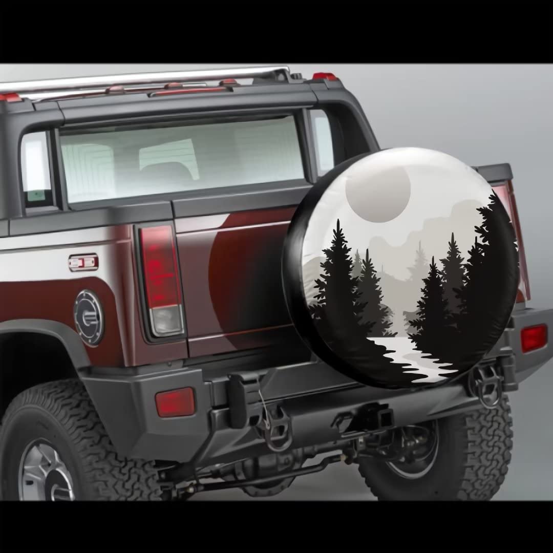 Abstract Moon Spare Tire Cover Mountain Tree Waterproof Dust-Proof Universal Spare Wheel Tire Covers 15 Inch Fit For Rv Trailer