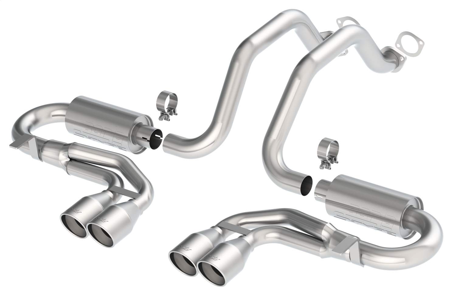 BORLA 140038 Cat-Back Perf. Exhaust System for 1997-2004 Chevrolet Corvette (C5) V8 & Z06 (C5) V8 T-304 Stainless Steel S-Type Classic Dual Center Rear Exit Dual 4&quot; Rnd. Polished T-304 Tips Each Side