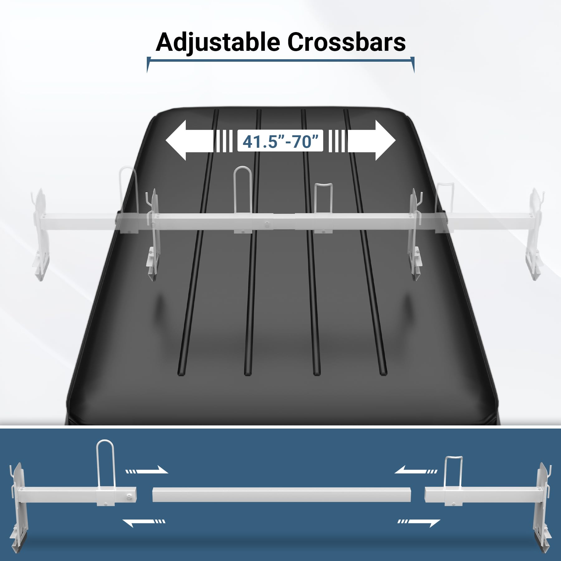 Neorexon Van Roof Ladder Rack 2 Bar Set, Adjustable Length 41.5''- 70'', Universal Van Roof Rack Fit for Chevy Express 1500 2500