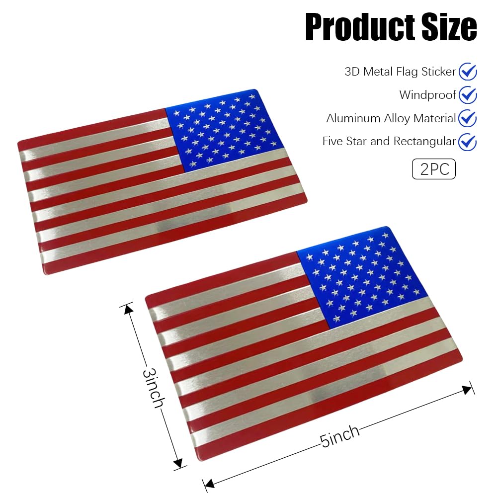 Pincuttee 2PC 3D Metal USA Flag Emblem, Car Decal and Sticker, Car Exterior Accessories (Blue+Red, 2PC)