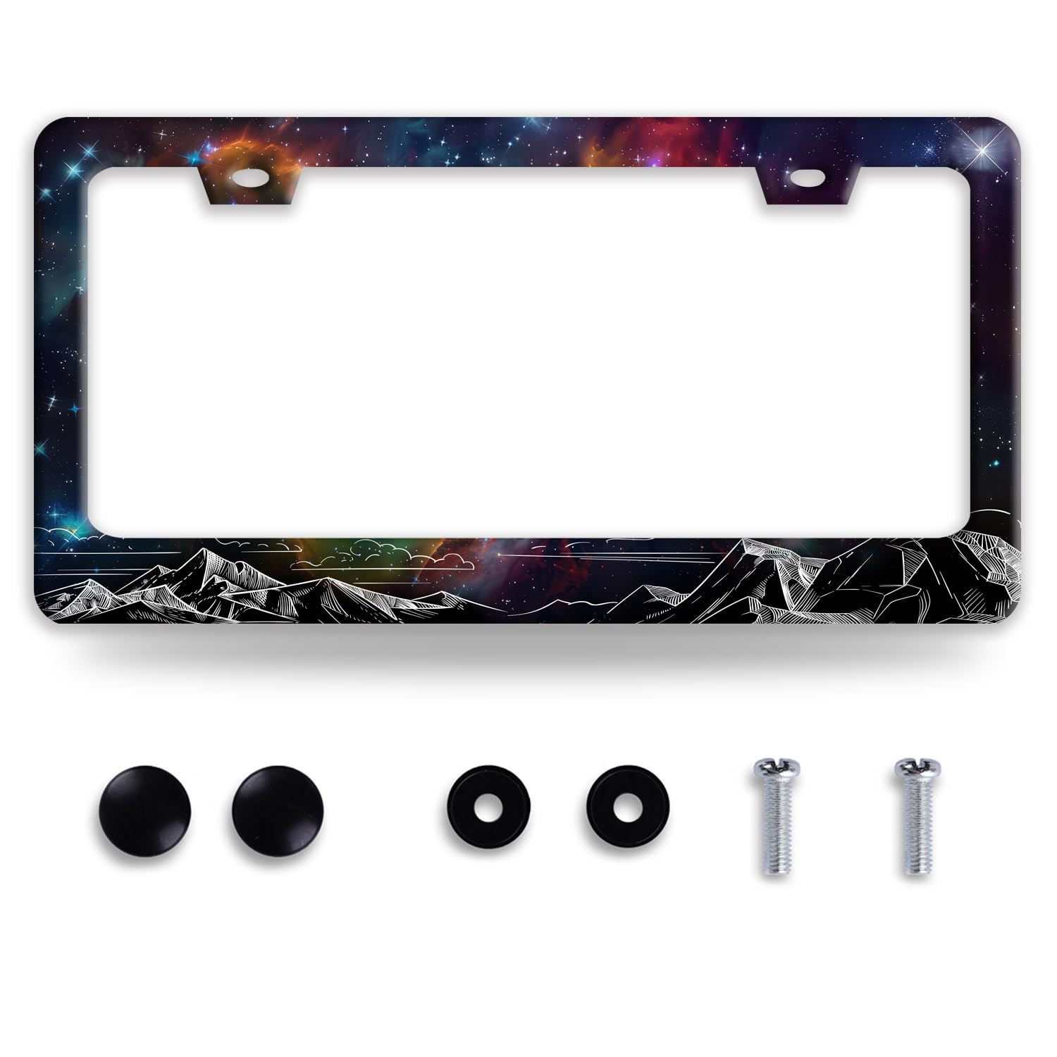 Starry Sky Mountains License Plate Frame Beautiful Galaxy License Plate Holder Funny Stainless Steel Accessories Cars Decor with