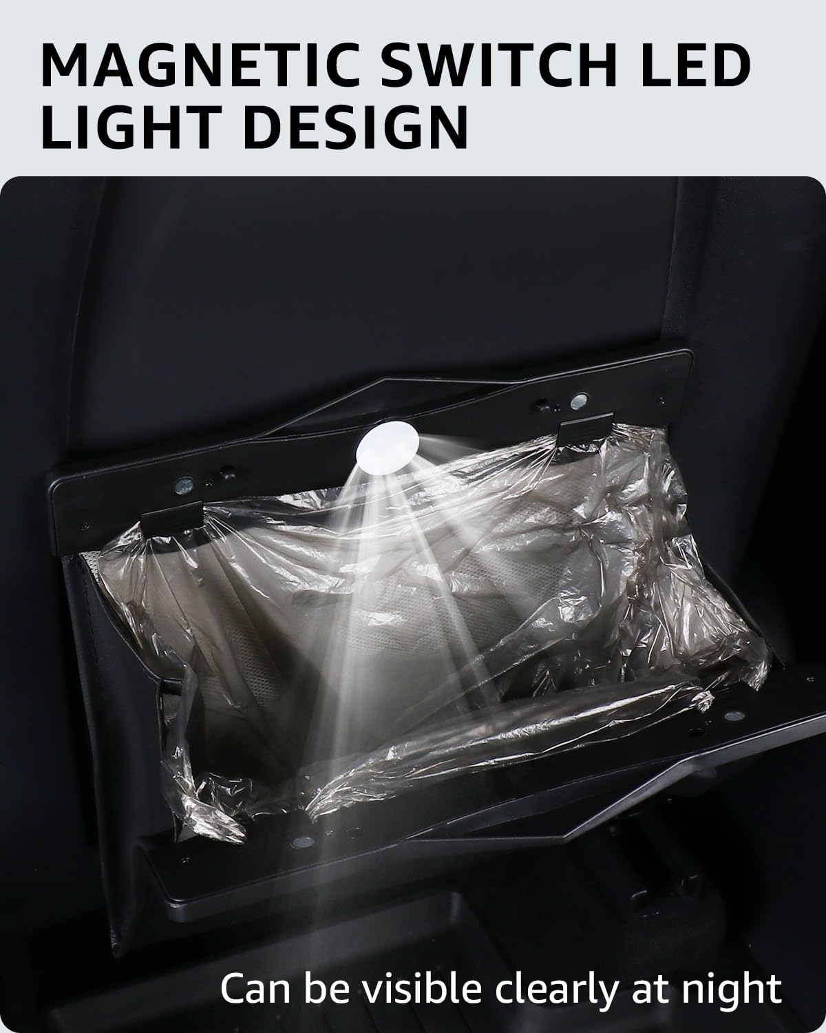 Motrobe Tesla Model Y 2020-2026 Trash Can Garbage Bag Garbage Bin [Strong Magnetic Buckle] [Waterproof] With Led Light Faux Leat