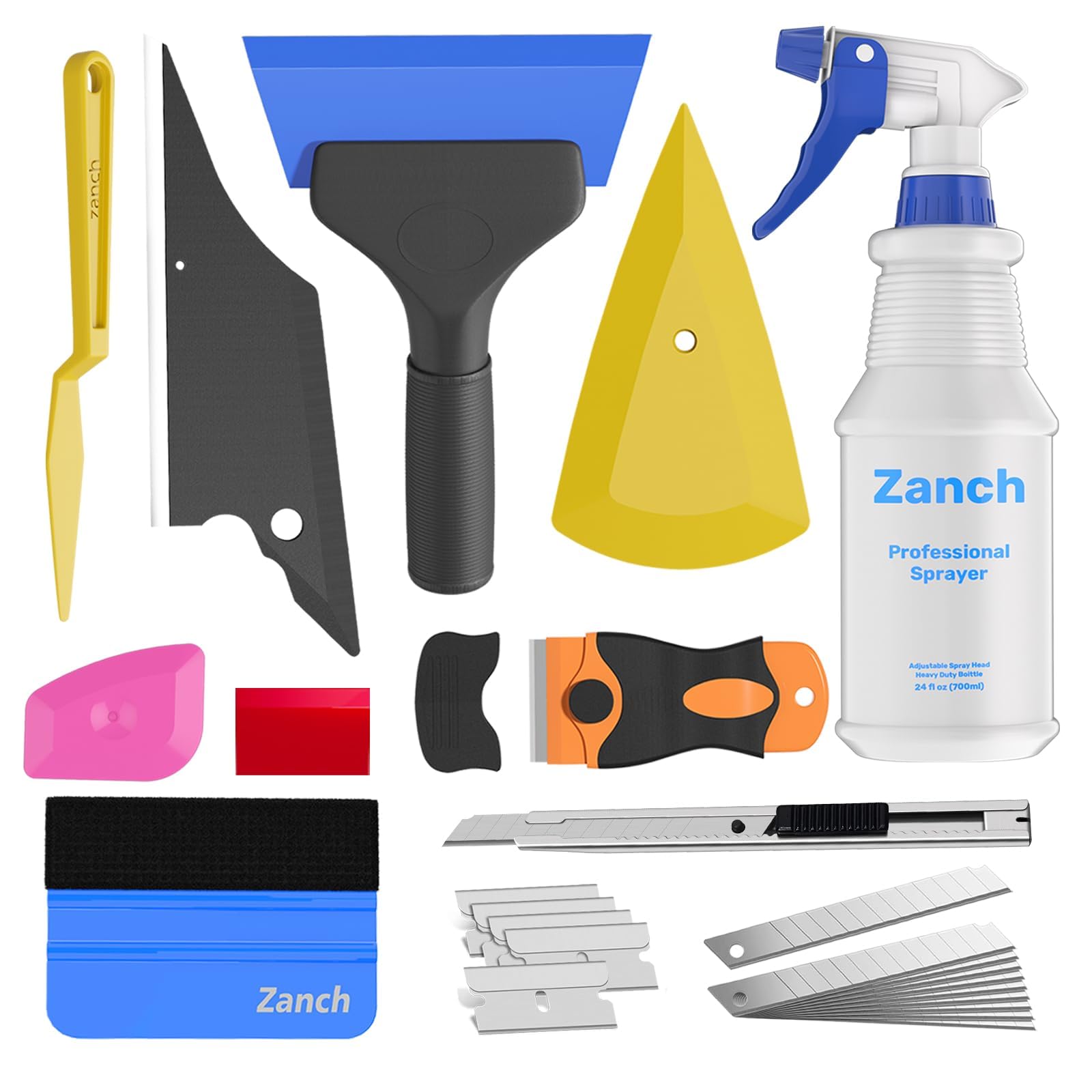 Zanch Window Tint Kit, 30Pcs Easy-To-Use Window Tinting Tools Includes 24Oz Spray Bottle, Various Squeegees And Knife For Home And Car Glass Protective Film Installation