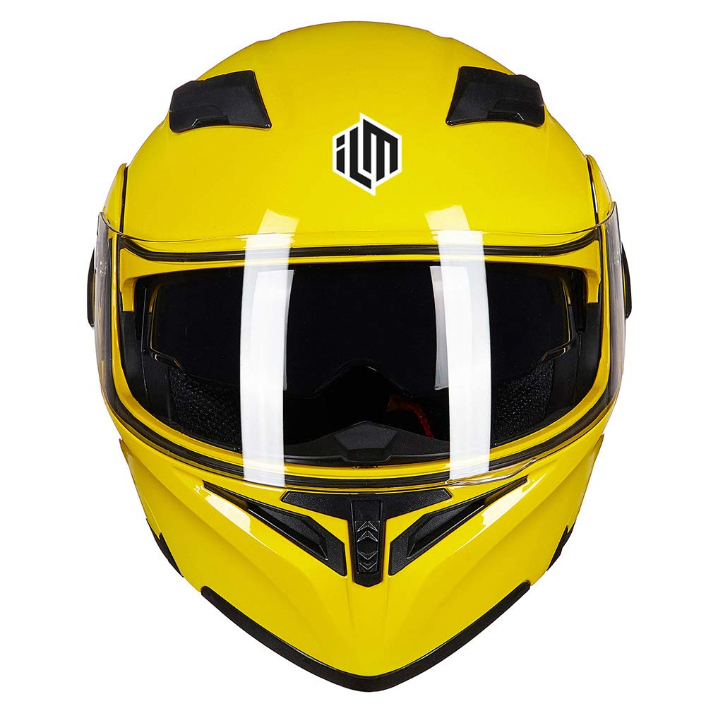 Ilm Motorcycle Dual Visor Flip Up Modular Full Face Helmet Dot 6 Colors Model 902 (L, Yellow)