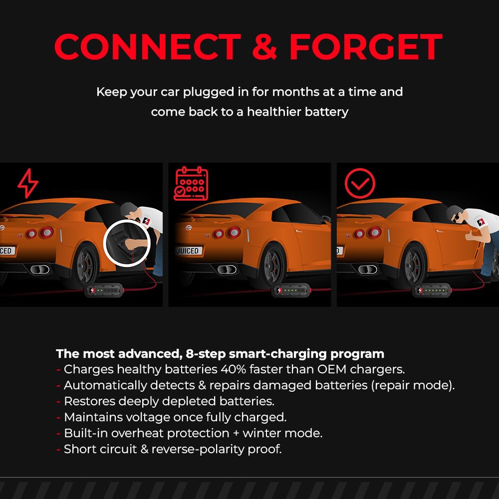 Jmr Battery Charger For Nissan Gt-R Armada Titan Z 370Z Murano Pathfinder Quest Nv 350Z Maxima Frontier Altima All Models Trickle Charger Conditioner Maintainer (Add Lithium Mode)